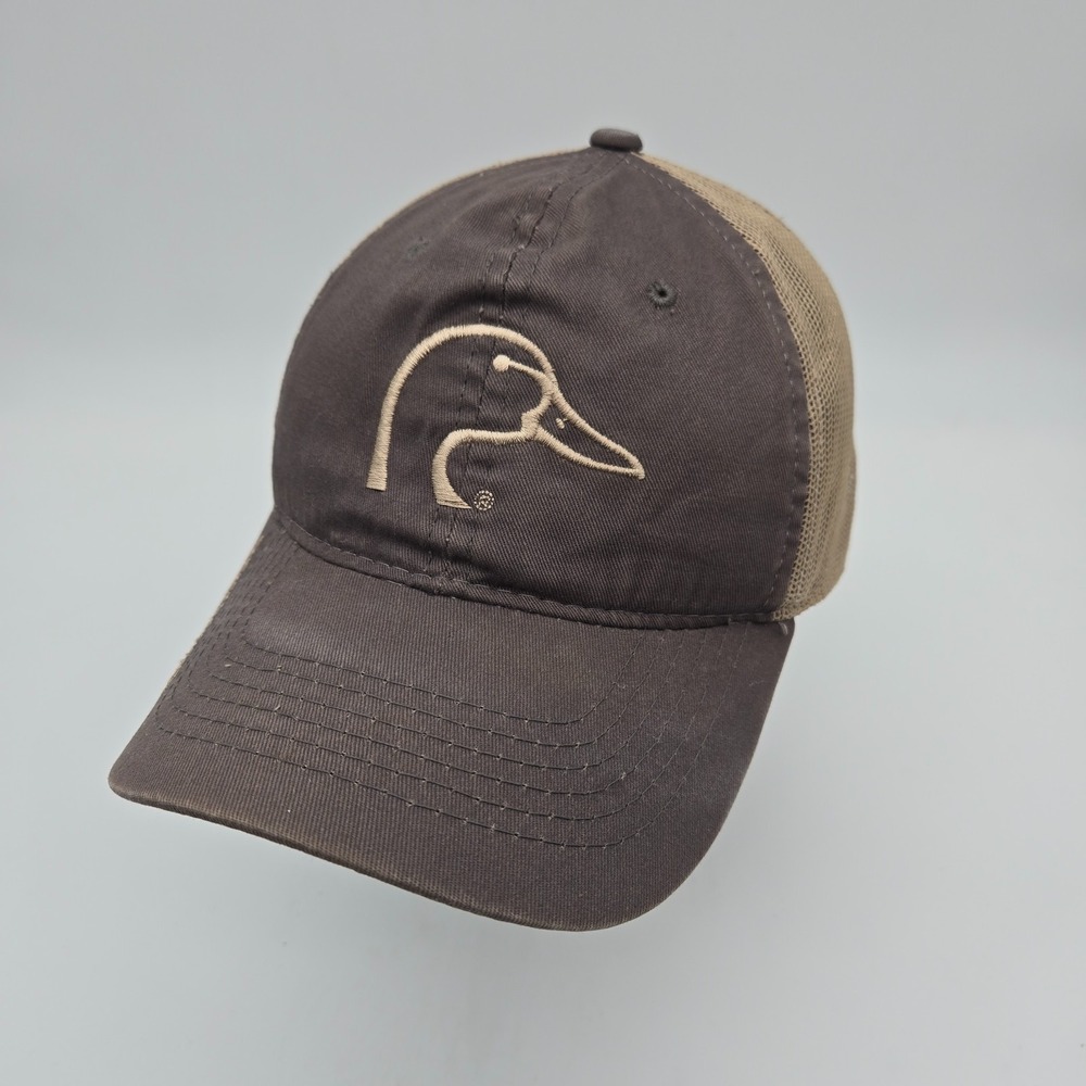 Ducks Unlimited Strapback Hat Baseball Cap Gray Beige Mesh Embroidered Hunting